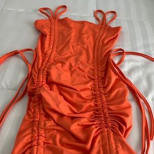 LuFeng ruched orange mini dress. Never worn. Brand new.